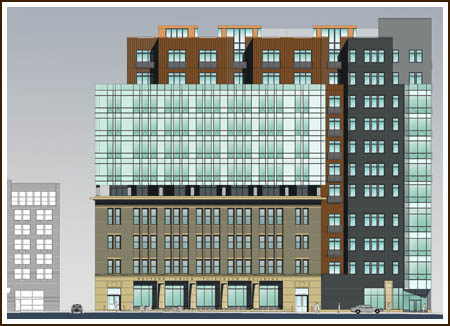 architectural rendering of the entry facade of the Western Union Condominiums