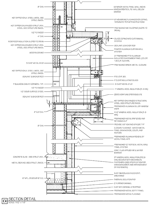 architectural drawing of section at main stair hall