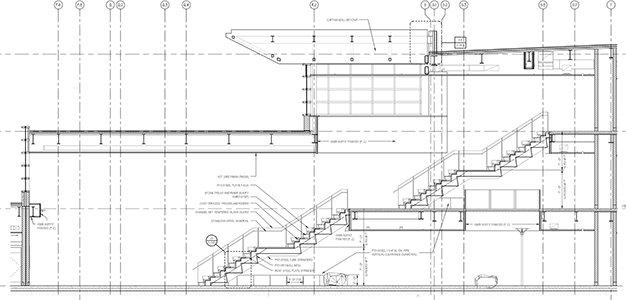 architectural drawing of section at main stair hall