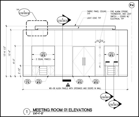 architectural elevation showing the elevation at the entry door of a conference room