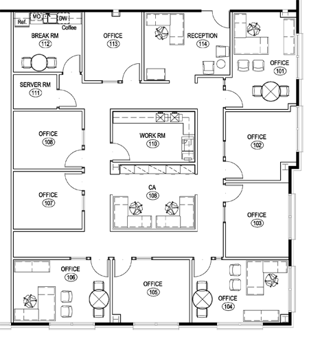 architectural drawing of an office floor plan